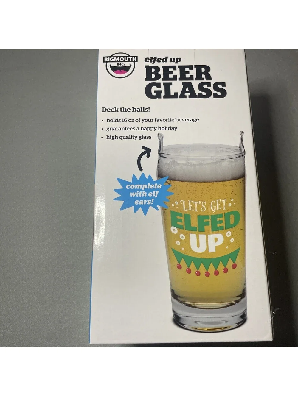 BigMouth Inc - Let’s Get Elfed-Up -16 Oz Beer Glass - Christmas Holiday Gift